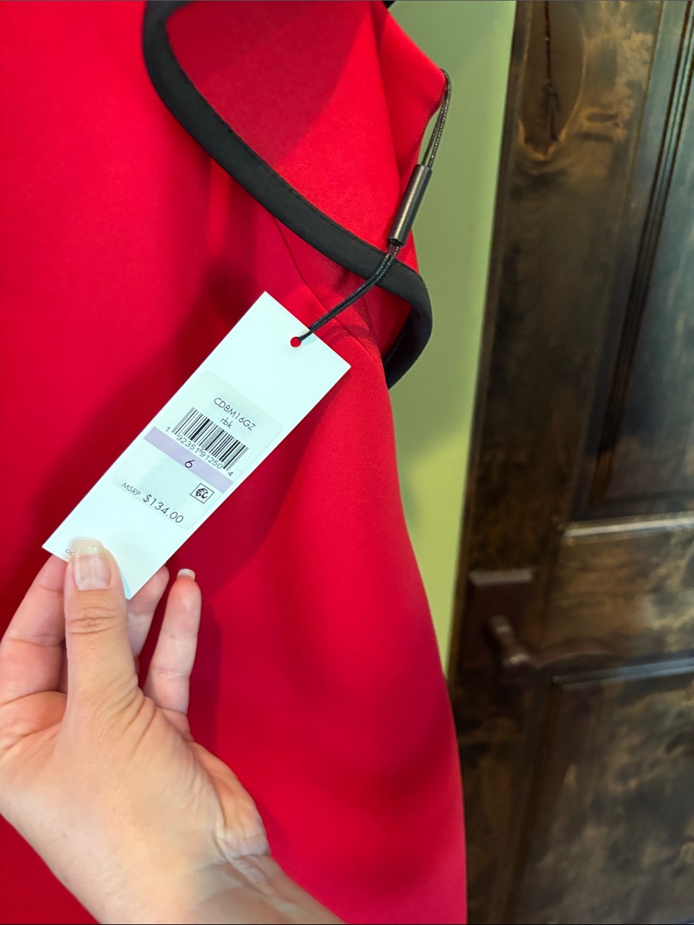 Calvin Klein Red Midi Dress with Black-Trim Flutter Sleeves - Picture 4 of 4